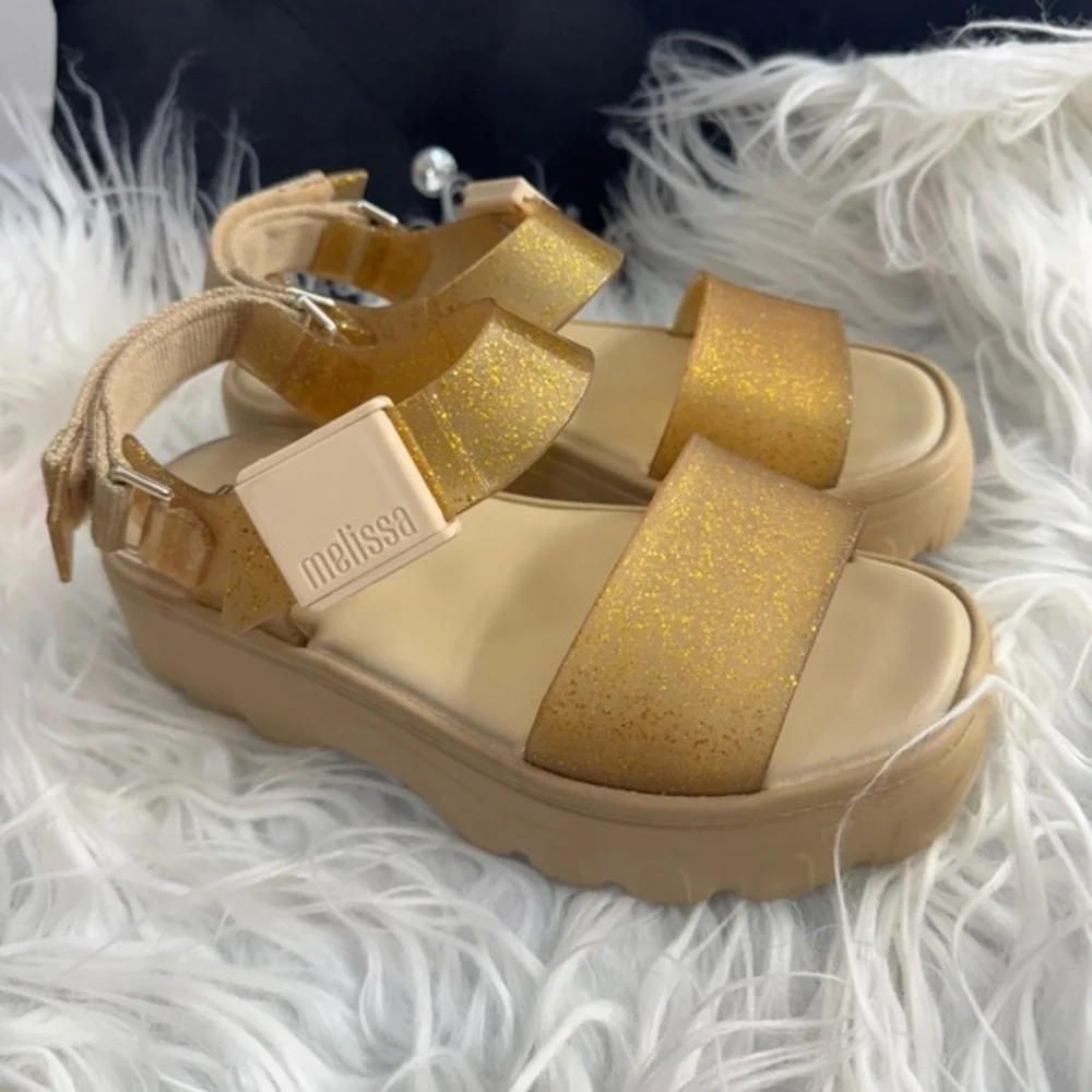 Melissa Beige Glitter Kick Off Sandals